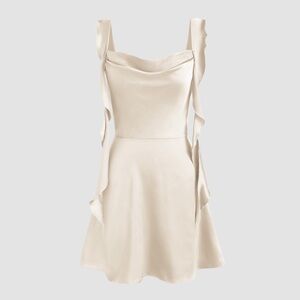 NWT Satin Ruched Ruffle Hem Mini Dress